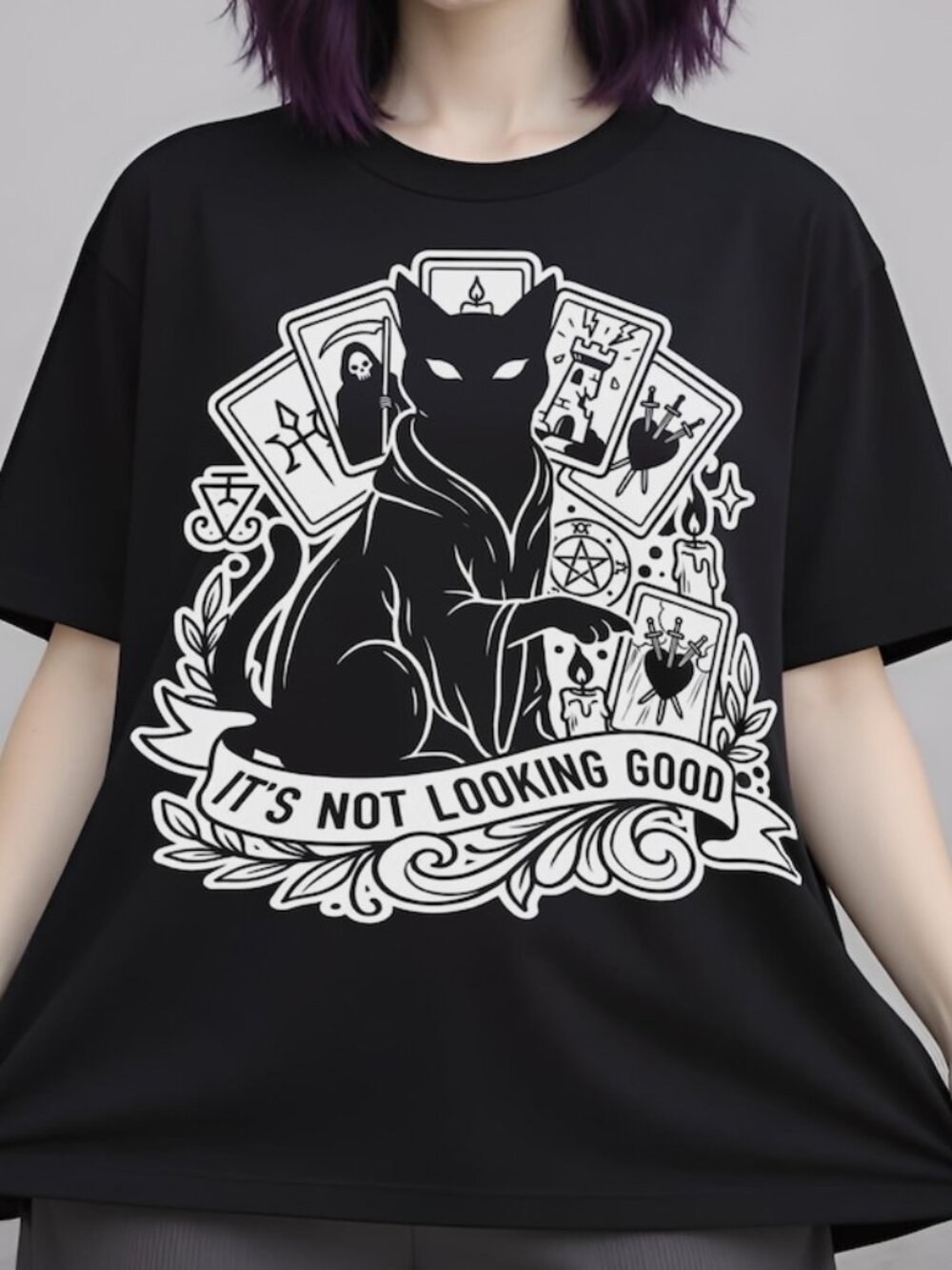 Black Cat Tarot T-shirt, Witchy Occult Graphic Tee